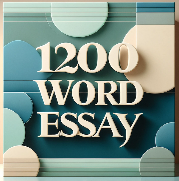 Modern and minimalist blog header with the phrase '1200 Word Essay' in bold, easy-to-read text, set against a calm background of pastel blue and muted green, designed to evoke a focused and educational atmosphere