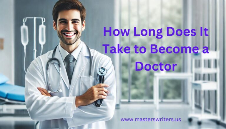 A professional doctor wearing a white coat and holding a stethoscope, smiling in a clinical setting, representing the journey of how long it takes to become a doctor.