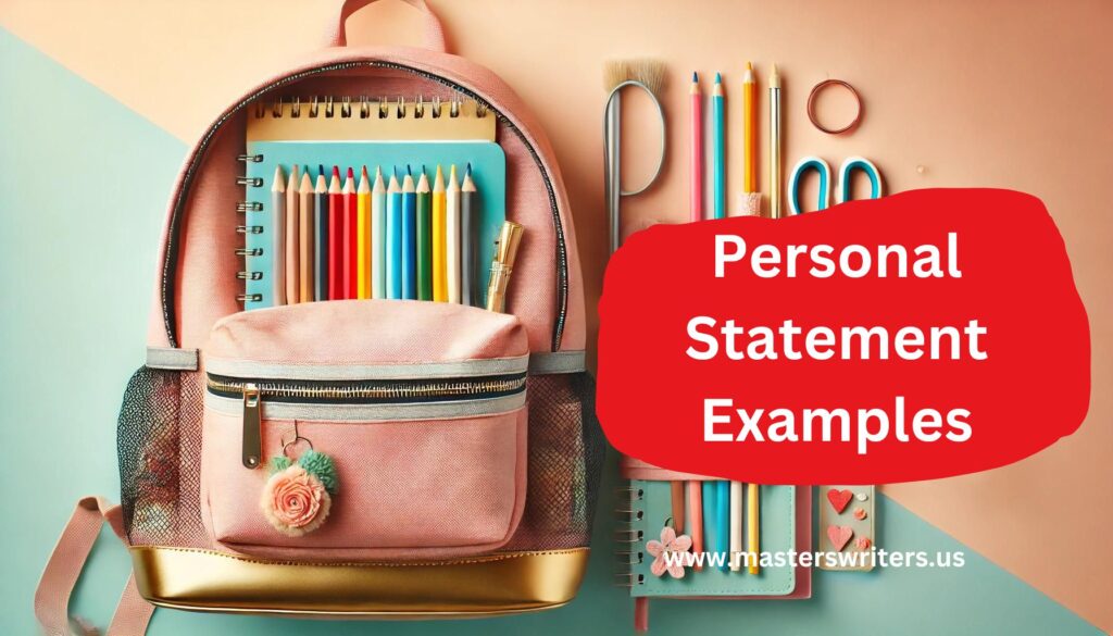 Open backpack with colorful pencils and stationery, illustrating the concept of personal statement examples for academic or professional applications.