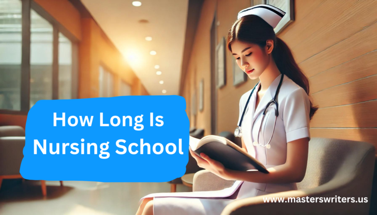 Young nurse in a well-lit hallway reading a book, symbolizing the study and dedication required to understand how long is nursing school and the educational journey in nursing.