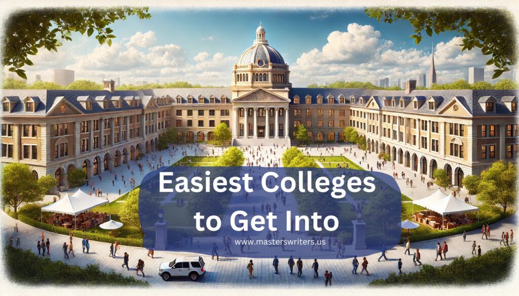 Wide-angle view of a vibrant university campus with students walking across the quad, representing accessibility and opportunities at the easiest colleges to get into.