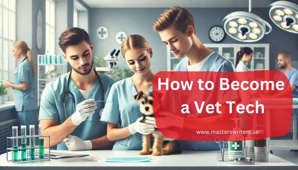 Veterinary technicians caring for a small dog in a clinical setting, representing the steps and skills involved in learning how to become a vet tech