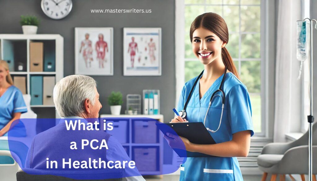 Smiling personal care assistant (PCA) in a healthcare facility assisting an elderly patient, representing the role of PCAs in providing support and improving well-being. Learn more about what is PCA in healthcare.